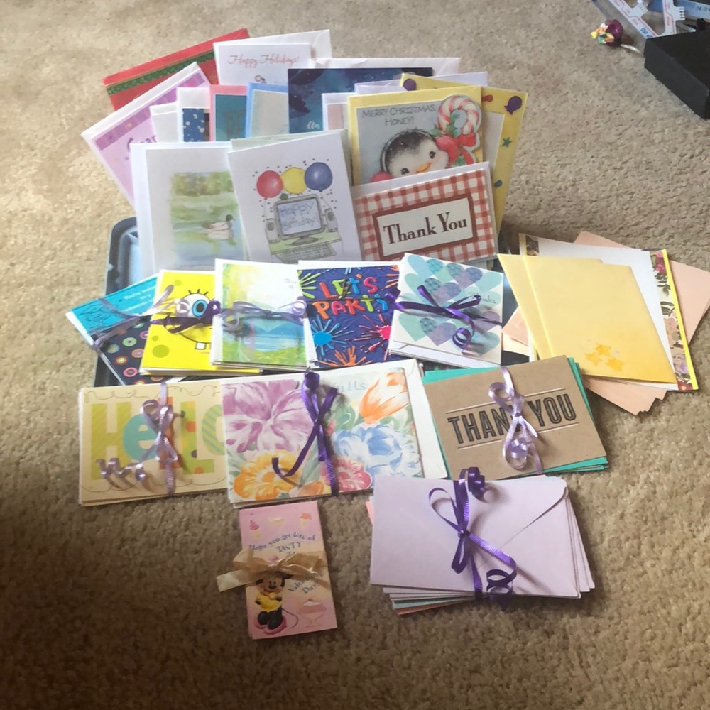 Assorted greeting cards, envelopes, and paper!